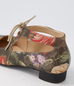 Ewing Vintage Metal Floral Leather Flat Shoes