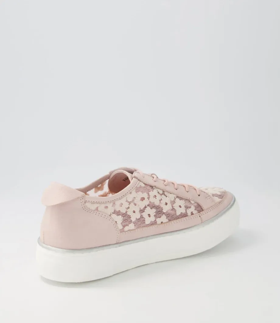 Faders Dusty Pink Leather Flower Sneakers