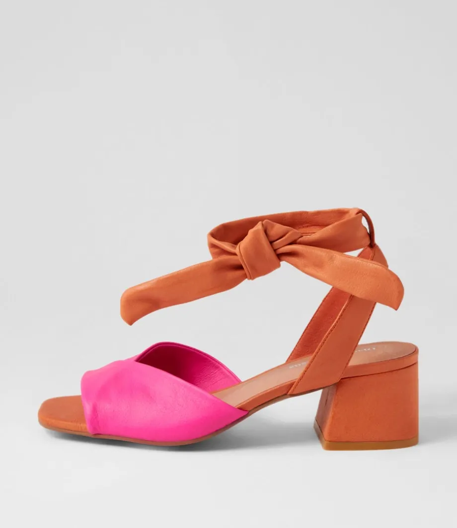 Fearna Hot Pink Bright Orange Leather Sandals