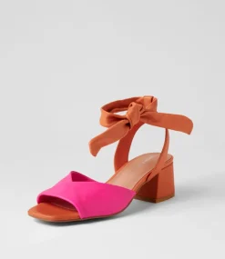 Fearna Hot Pink Bright Orange Leather Sandals