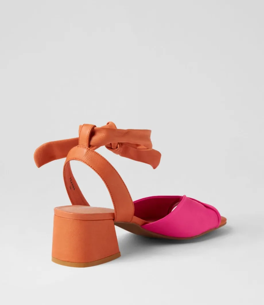 Fearna Hot Pink Bright Orange Leather Sandals