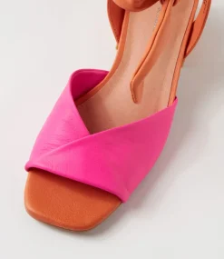 Fearna Hot Pink Bright Orange Leather Sandals