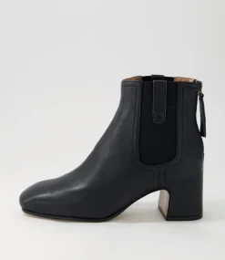 Fether Black Leather Elastic Chelsea Boots