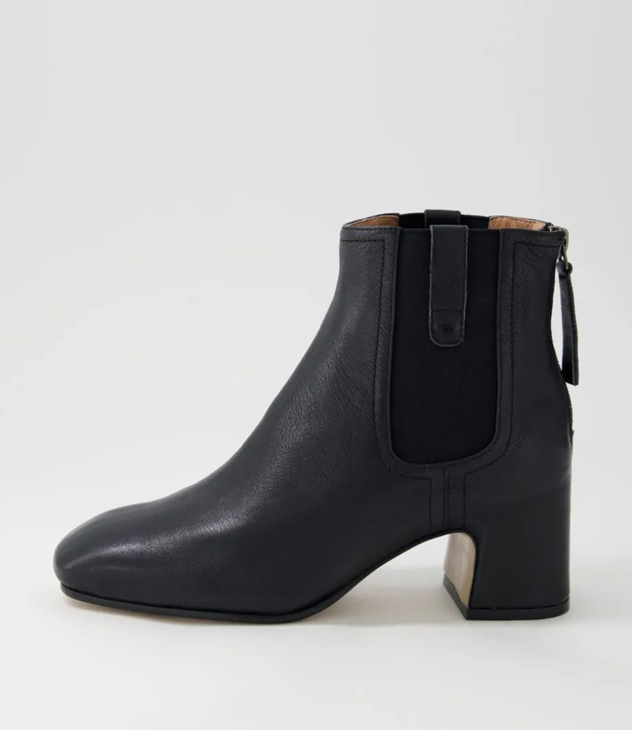 Fether Black Leather Elastic Chelsea Boots