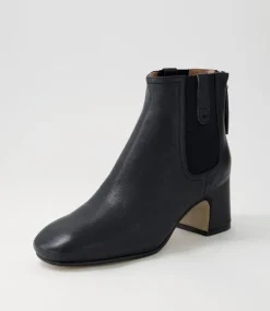 Fether Black Leather Elastic Chelsea Boots