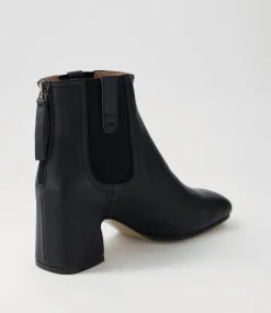 Fether Black Leather Elastic Chelsea Boots