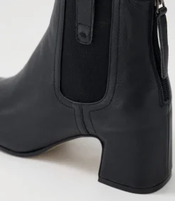 Fether Black Leather Elastic Chelsea Boots