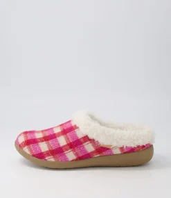 Fifi Xw Fuchsia Red Check Fabric Slippers