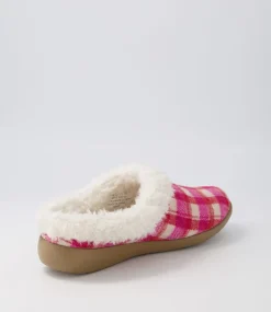 Fifi Xw Fuchsia Red Check Fabric Slippers