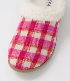 Fifi Xw Fuchsia Red Check Fabric Slippers