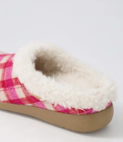 Fifi Xw Fuchsia Red Check Fabric Slippers