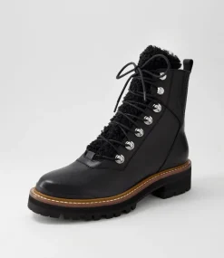Fisher Black Tumble Leather Lace Up Boots