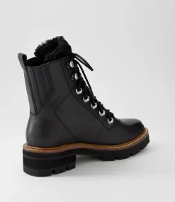 Fisher Black Tumble Leather Lace Up Boots