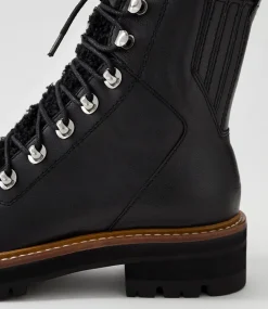 Fisher Black Tumble Leather Lace Up Boots