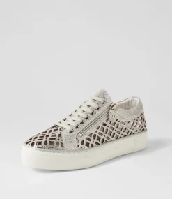 Flynng Silver Crackle White Leather Sneakers