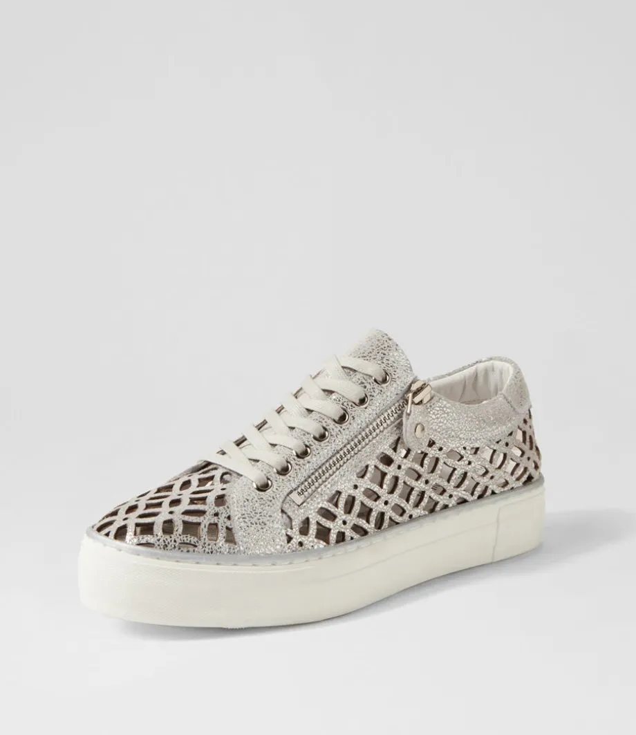 Flynng Silver Crackle White Leather Sneakers