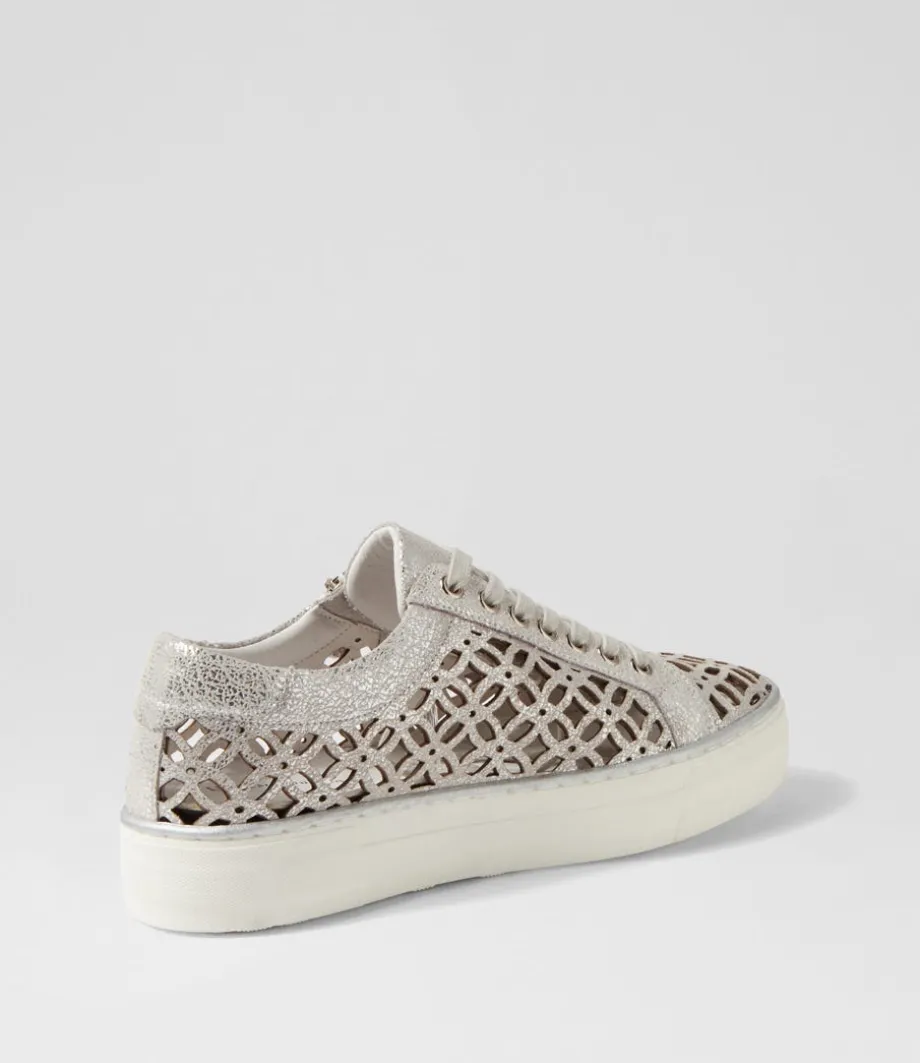 Flynng Silver Crackle White Leather Sneakers