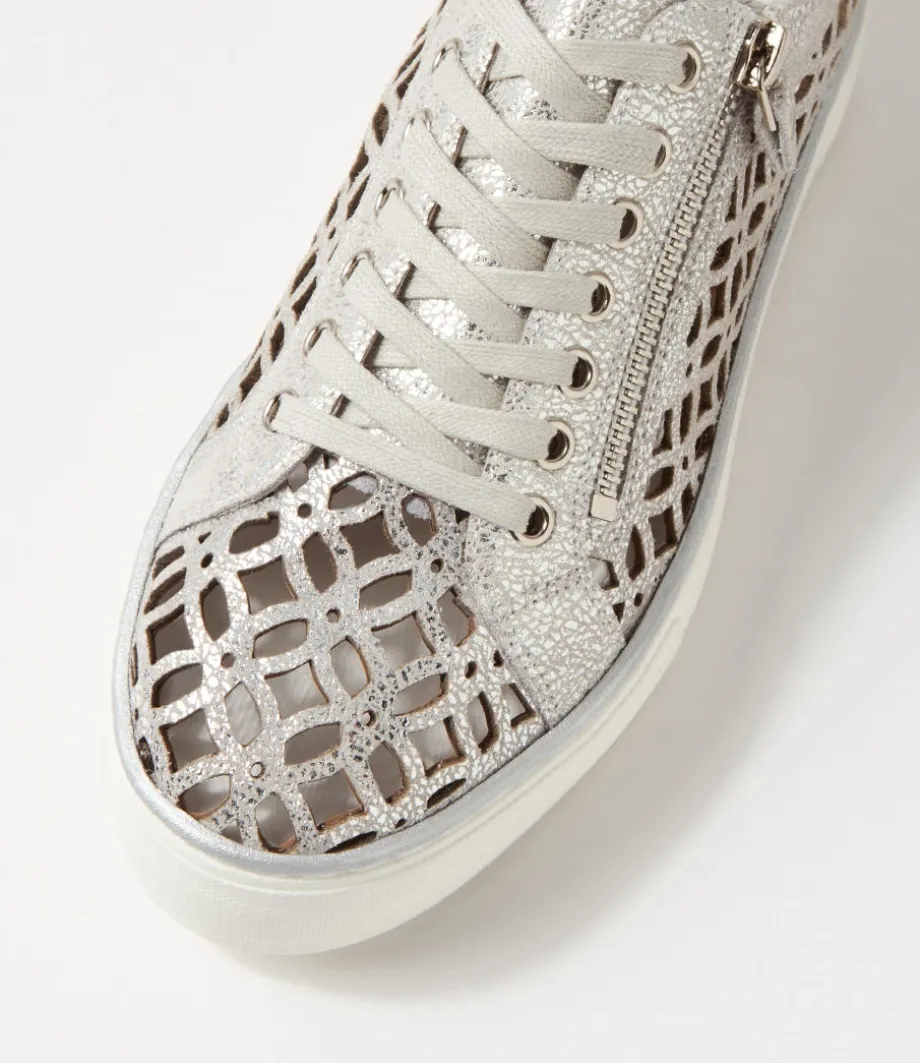 Flynng Silver Crackle White Leather Sneakers