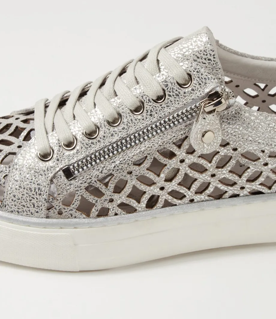Flynng Silver Crackle White Leather Sneakers