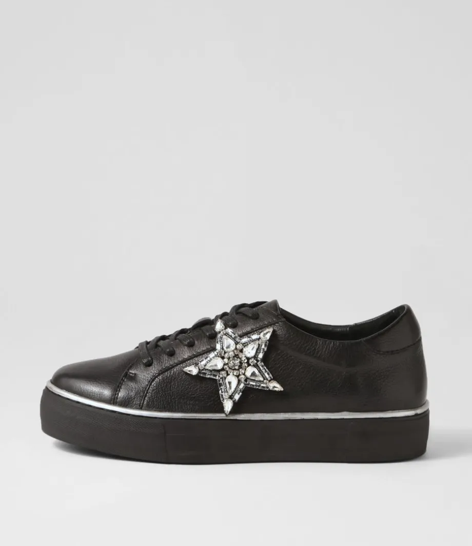 Foxxie Black Silver Leather Jewels Sneakers