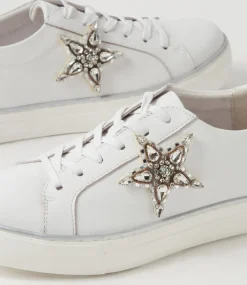 Foxxie White Silver Leather Jewels Sneakers