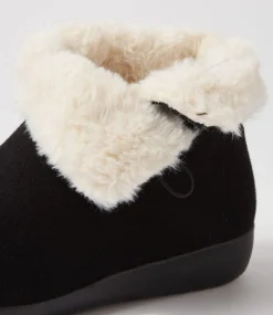 Frilla Xw Black Beige Fur Fabric Slippers