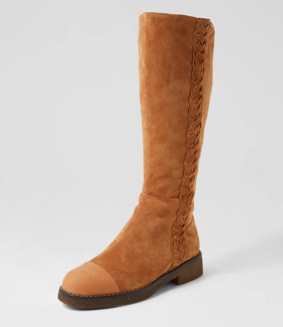 Gadnir Tan Leather Suede Knee High Boots