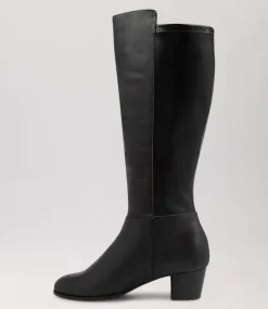 Gentrys W Black Leather Stretch Knee High Boots
