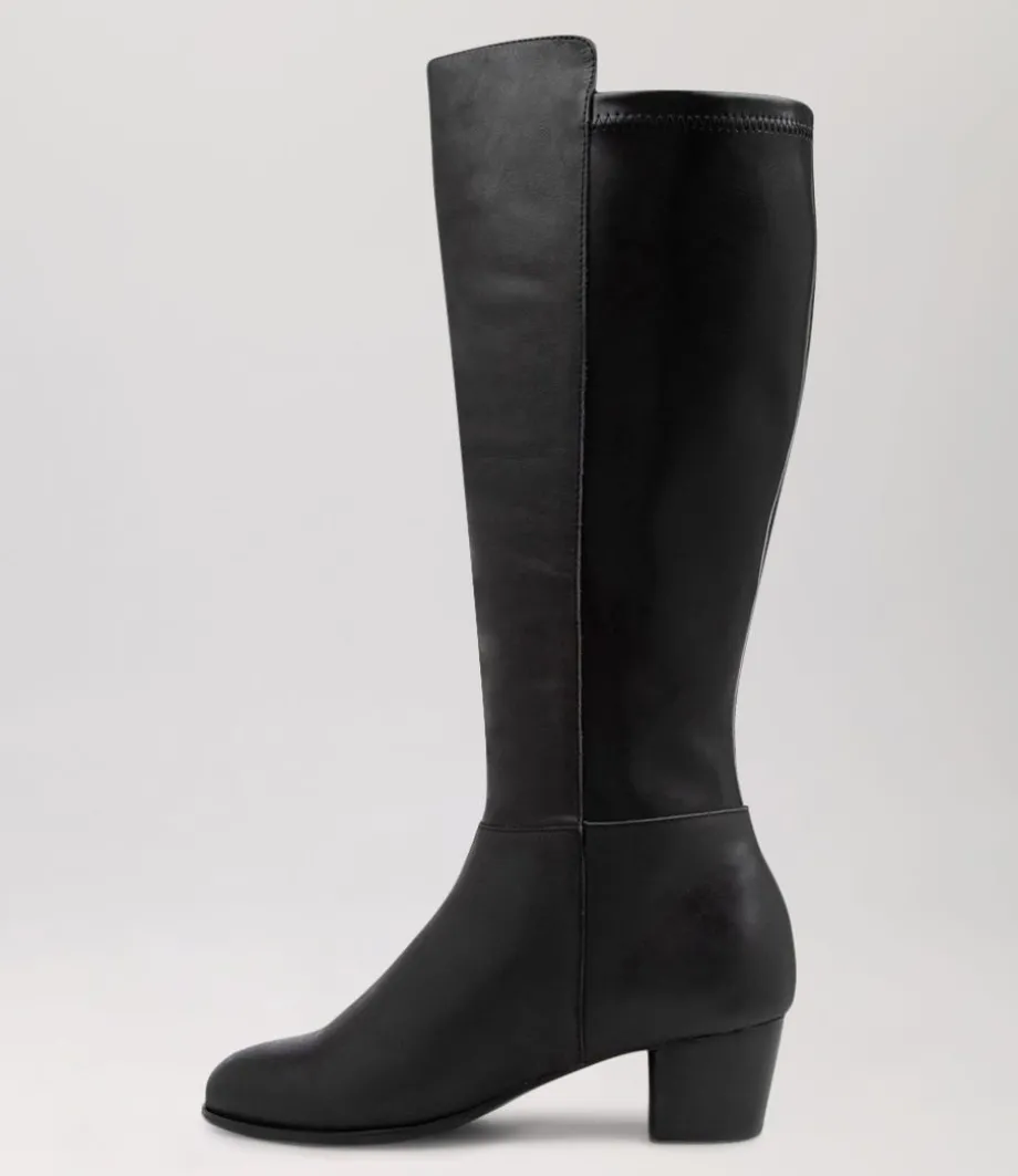 Gentrys W Black Leather Stretch Knee High Boots