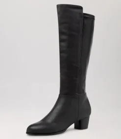 Gentrys W Black Leather Stretch Knee High Boots
