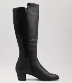 Gentrys W Black Leather Stretch Knee High Boots