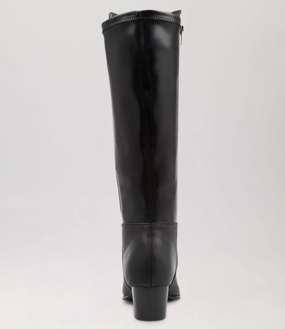 Gentrys W Black Leather Stretch Knee High Boots