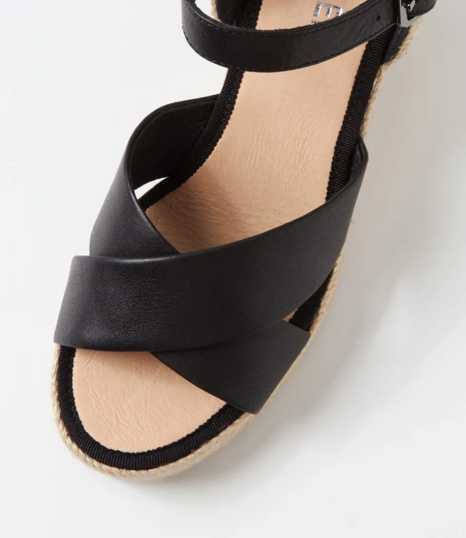 Ghosta Black Natural Rope Leather Espadrilles