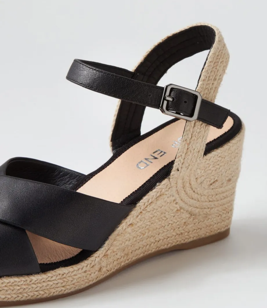 Ghosta Black Natural Rope Leather Espadrilles
