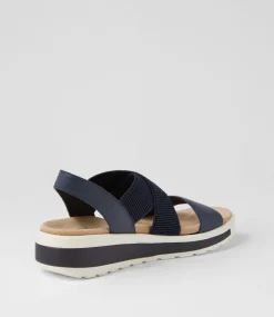 Grandys W Navy Leather Elastic Sandals