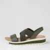 Grandys W Olive Leather Elastic Sandals