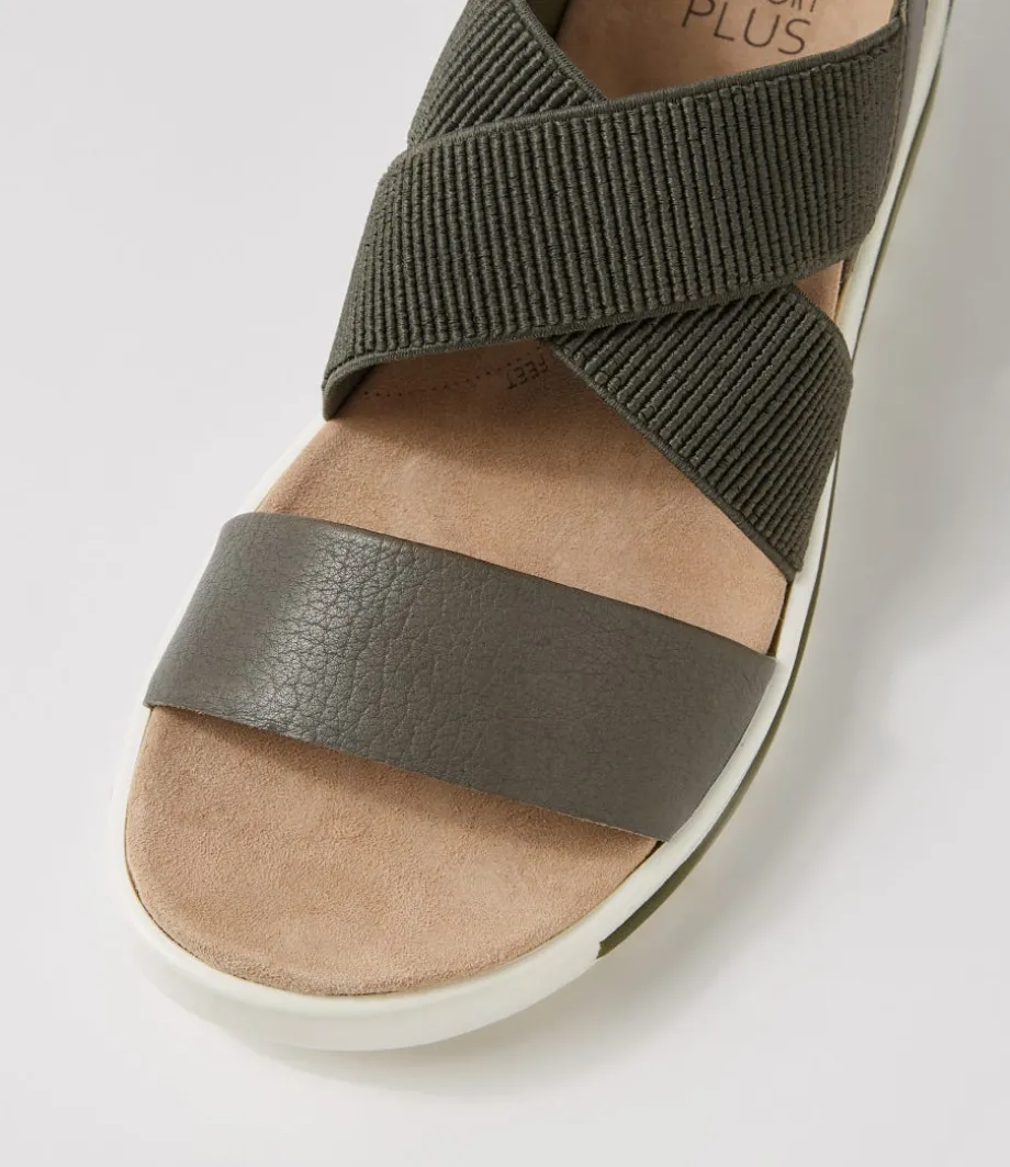 Grandys W Olive Leather Elastic Sandals