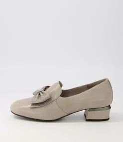 Grenada Taupe Leather Jewels Heels