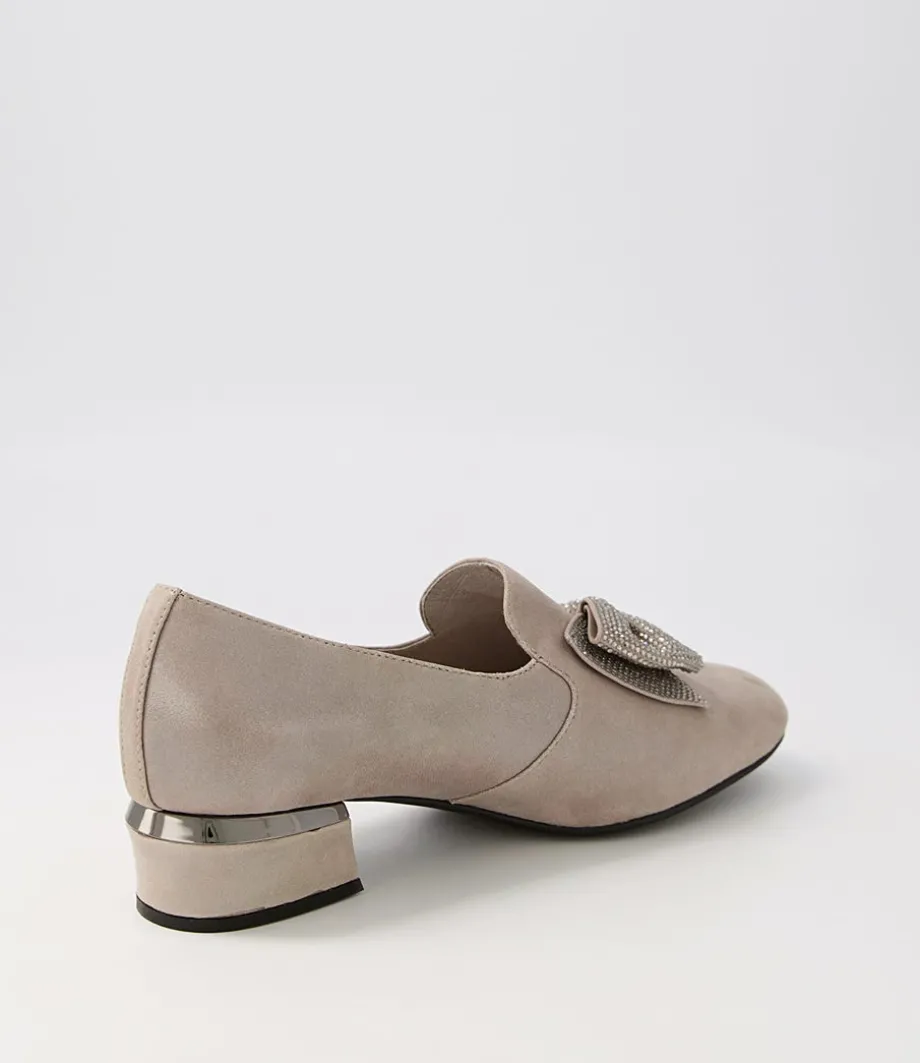 Grenada Taupe Leather Jewels Heels