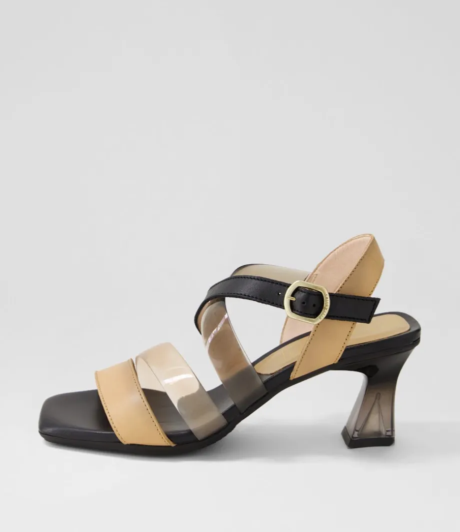 Greta 35 Desert Black Leather Vinylite Sandals