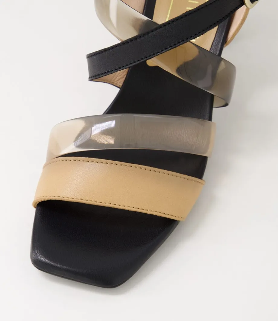 Greta 35 Desert Black Leather Vinylite Sandals