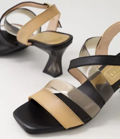 Greta 35 Desert Black Leather Vinylite Sandals