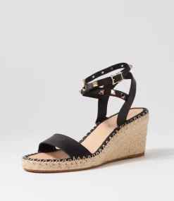 Guicey Black Leather Espadrilles