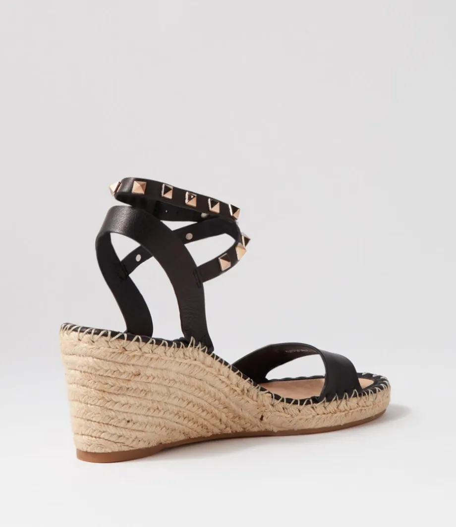 Guicey Black Leather Espadrilles