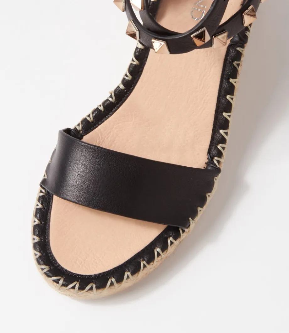 Guicey Black Leather Espadrilles