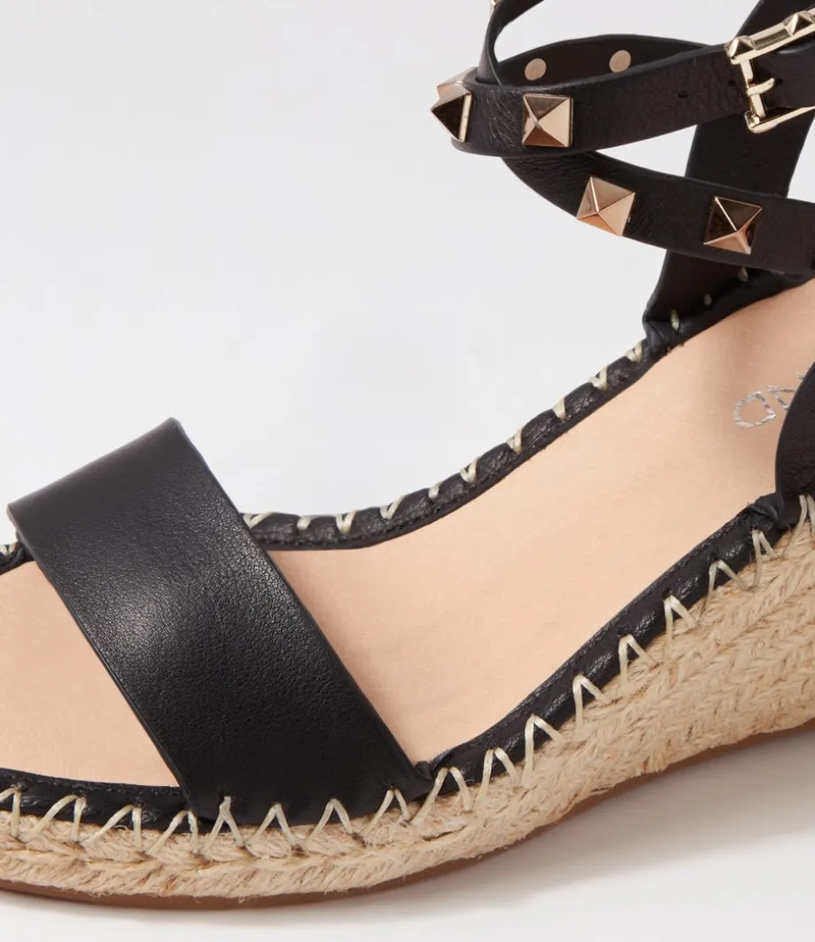 Guicey Black Leather Espadrilles