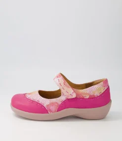 Gummibear W Fuchsia Pinwheel Leather Flat Shoes