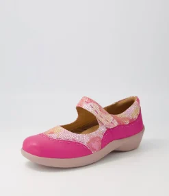Gummibear W Fuchsia Pinwheel Leather Flat Shoes