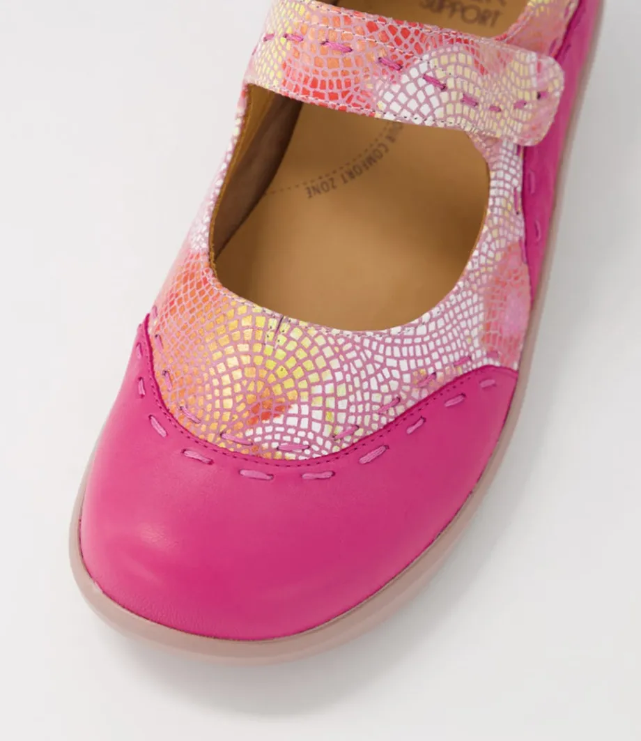 Gummibear W Fuchsia Pinwheel Leather Flat Shoes