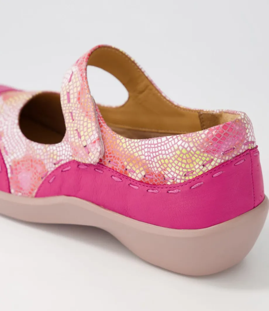 Gummibear W Fuchsia Pinwheel Leather Flat Shoes